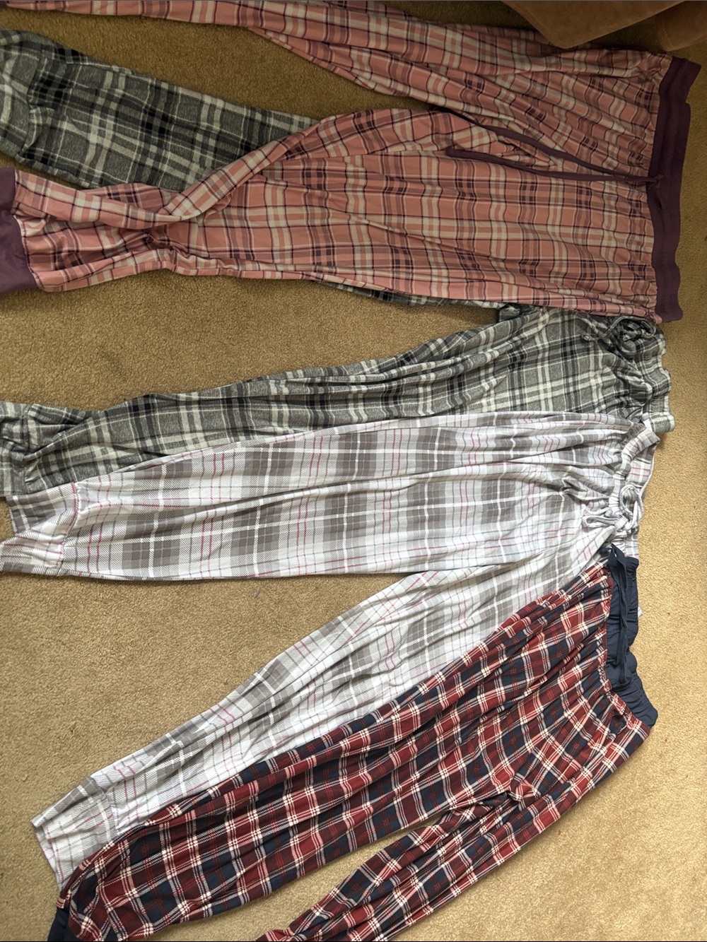 4 Mixed Plaid Lounge Pants Set - Pink, Gray, Red size large